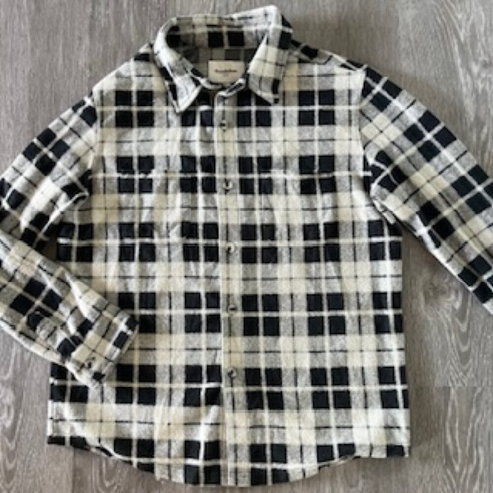 🧡3/15 Goodiellow & Co Gray Black Soft Flannel Shirt Men's L